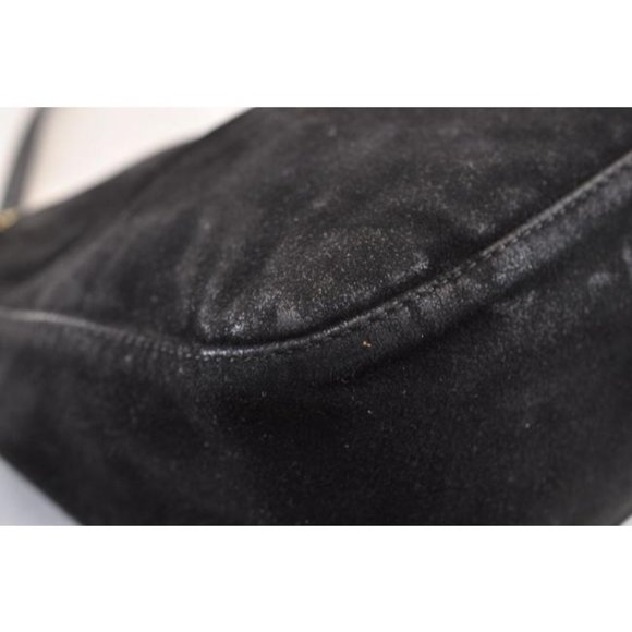 Fendi Black Suede Leather V Shaped Enamel Clasp HOBO Style Satchel Shoulder Bag - Picture 8 of 12